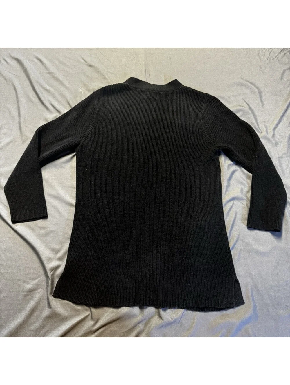 Old Navy Womens Medium Black Ribbed Knit Longline Open Front Cardigan Sweater